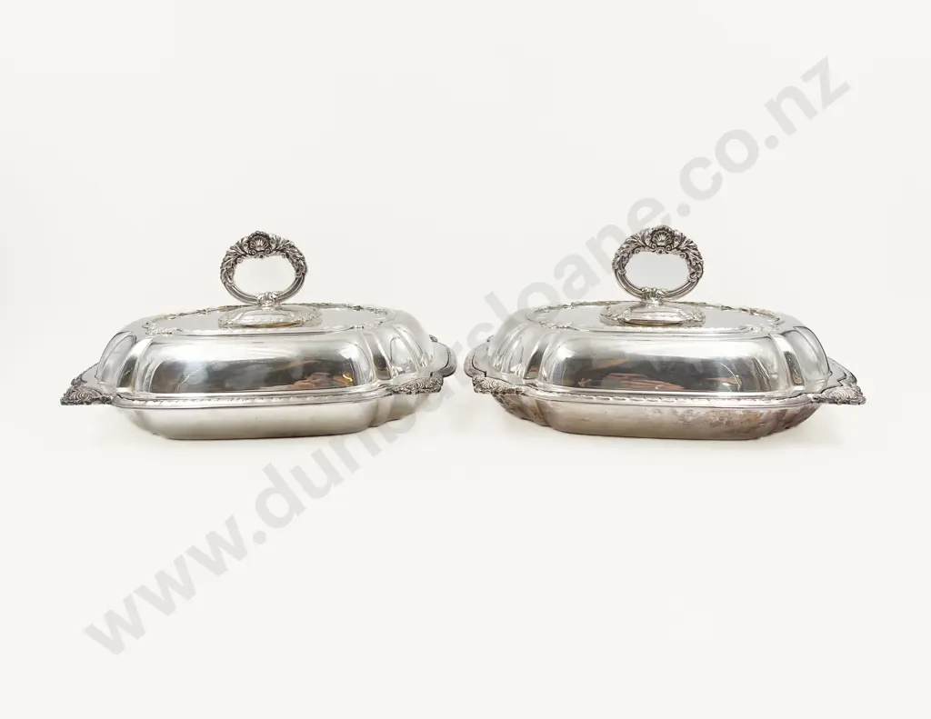 Two Early 18thC Style S/P Entree Dishes with Detachable Handles Image 1++