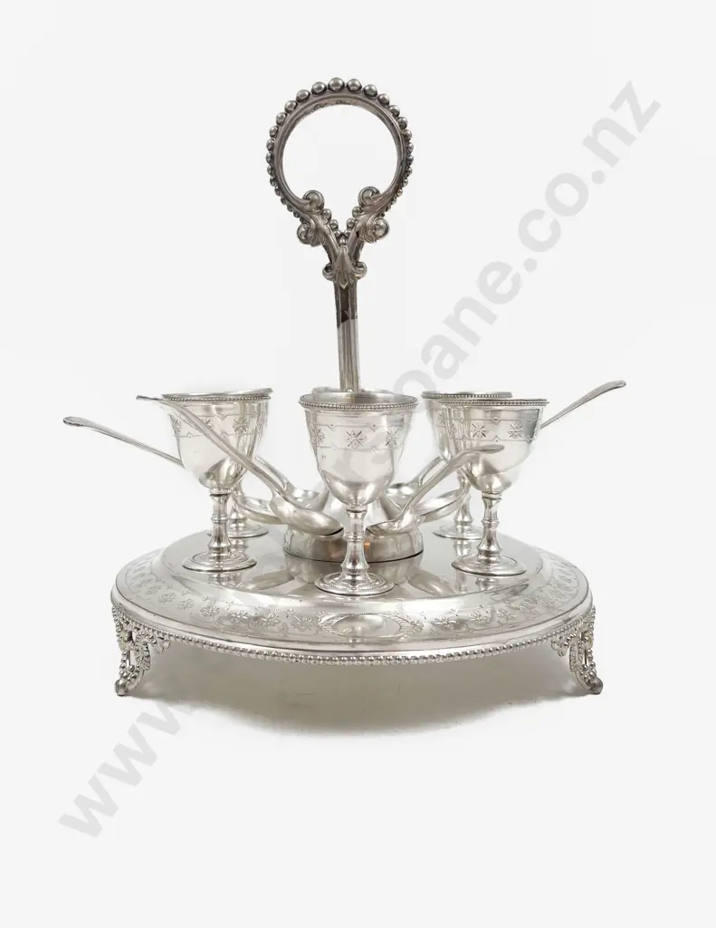 Plated Six Egg Cruet with Beaded Handle Image 1++