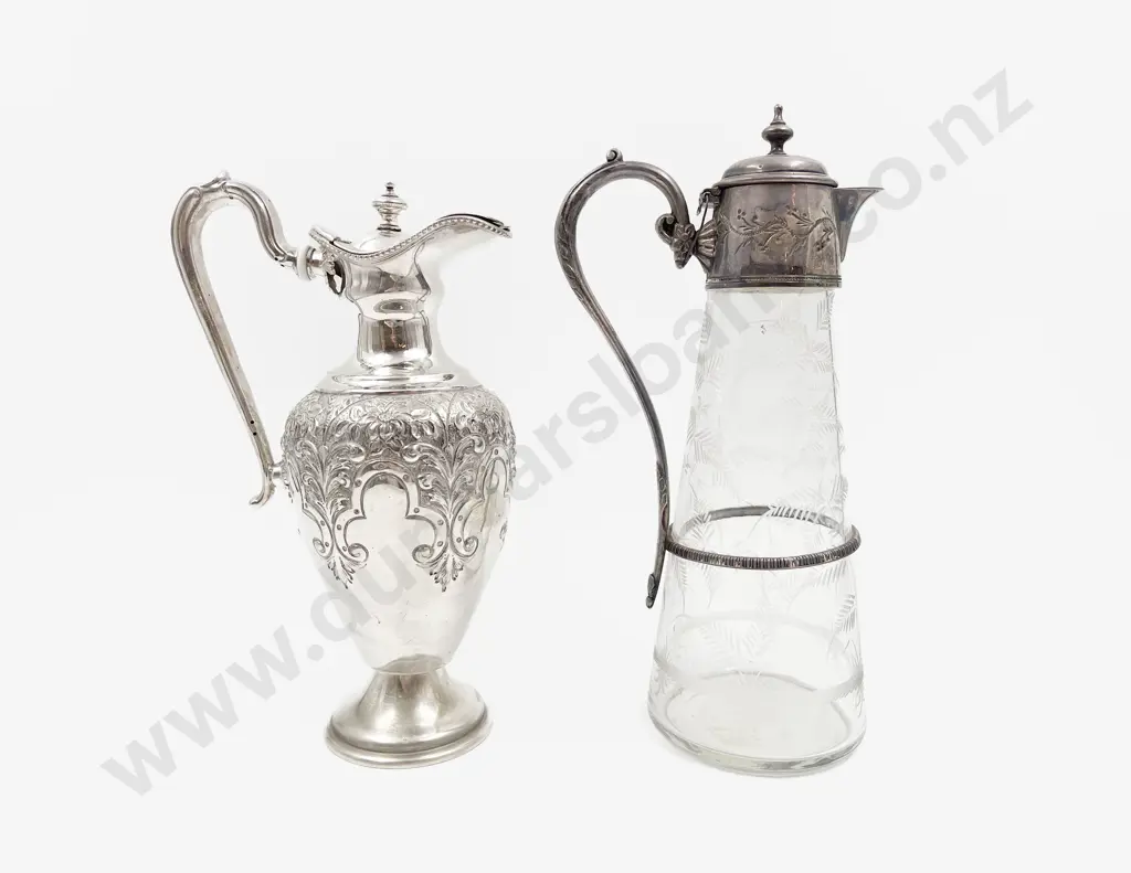 S/P Claret Jug & Glass Claret Jug with S/P Handle & Lid Image 1++