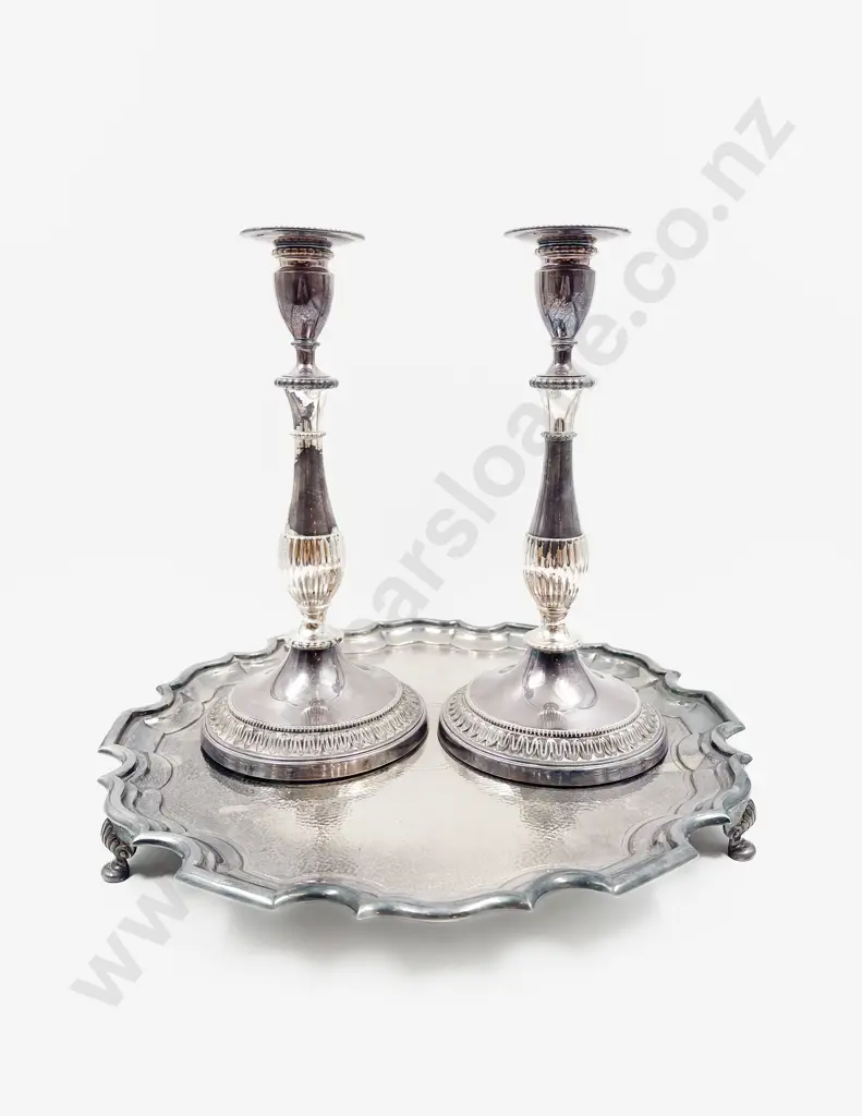 S/P Display Tray & Pair S/P Candlesticks Image 1++