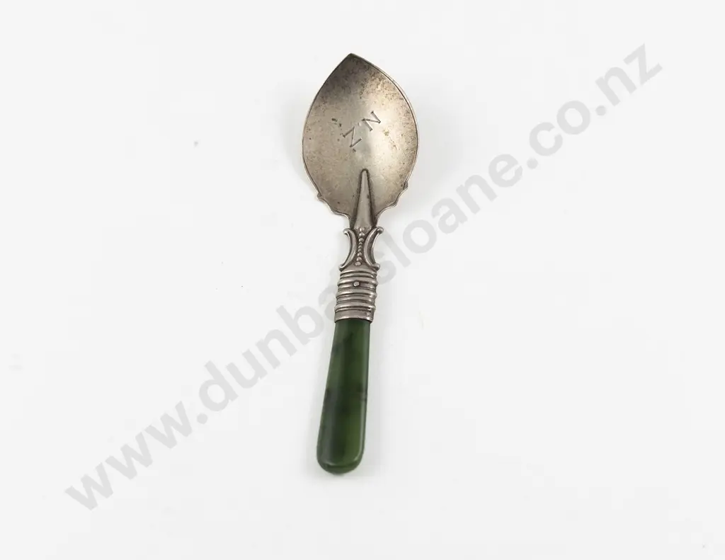 NZ S/S & Greenstone Handled Jam Spoon Image 1++