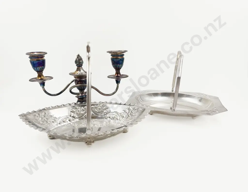 Two S/P Serving Dishes & S/P Candelabra (a/f) Image 1++
