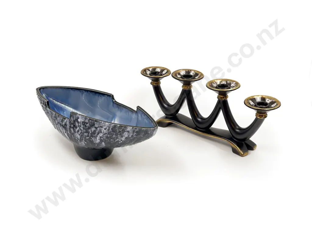 Pottery Ikebana Trough & German Candle Holder Image 1++