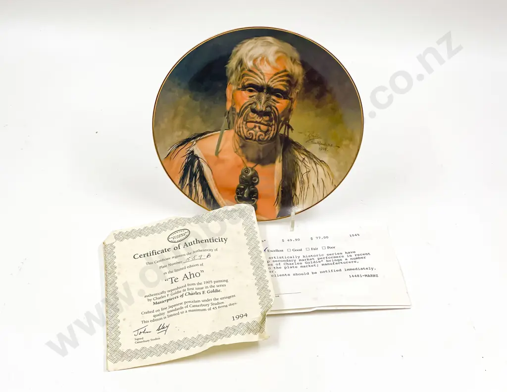 Temuka Charles F. Goldie Comm. Plate "Te Aho" Image 1++