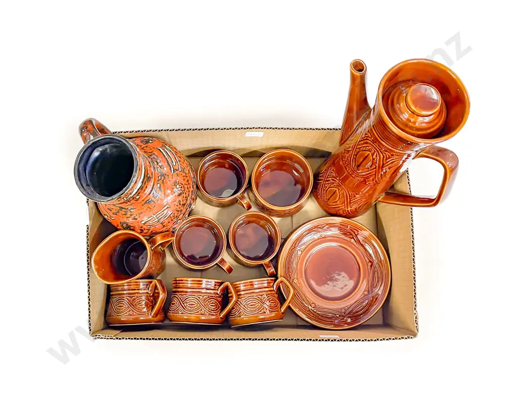 Box of Stoneware Part Coffee Set together with German Vase Image 1++