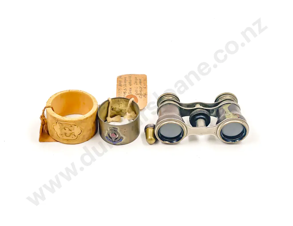 Pair Gents Opera Glasses with Ivory Napkin Ring and HMS Renown Napkin Ring Image 1++