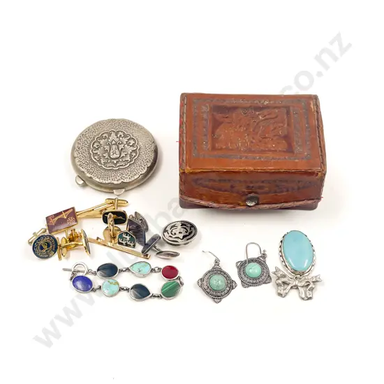 Silver Compact with Small Quantity of Costume Jewellery and Musical Jewellery Box