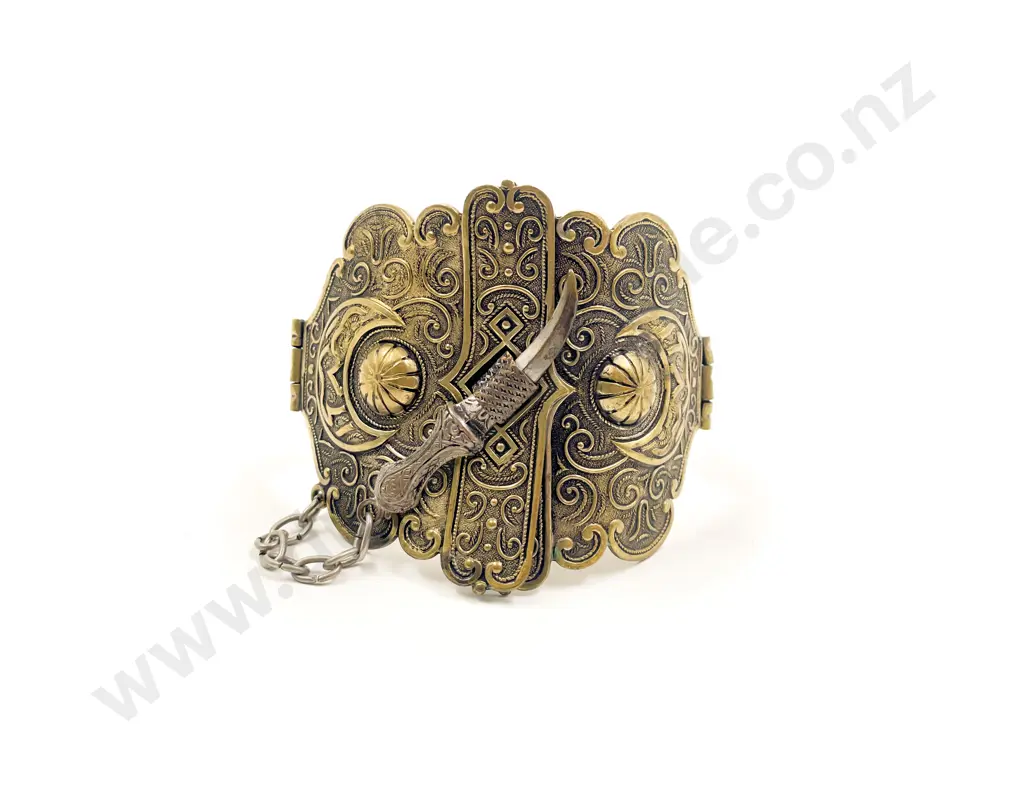 Gilt Metal Two Part Bangle with Dagger Clasp Image 1++