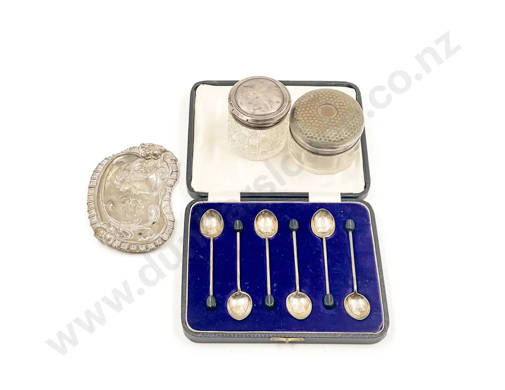 S/S Art Nouveau Dish together with Six S/S Teaspoons & Two Others Image 1++