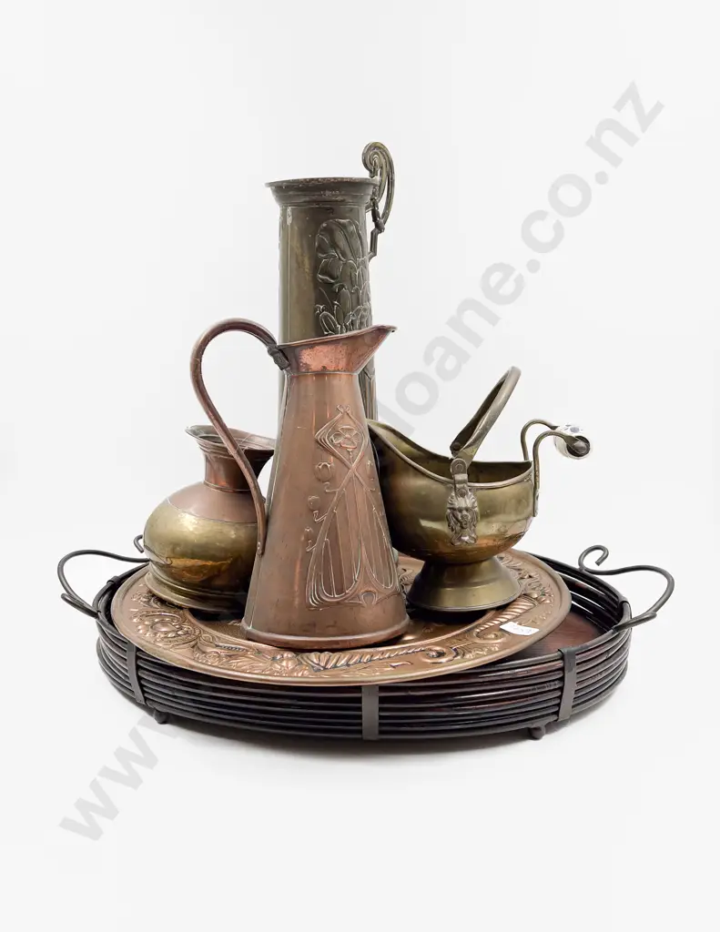Quantity of Assorted Metalware on Decorative Oval Tray Image 1++
