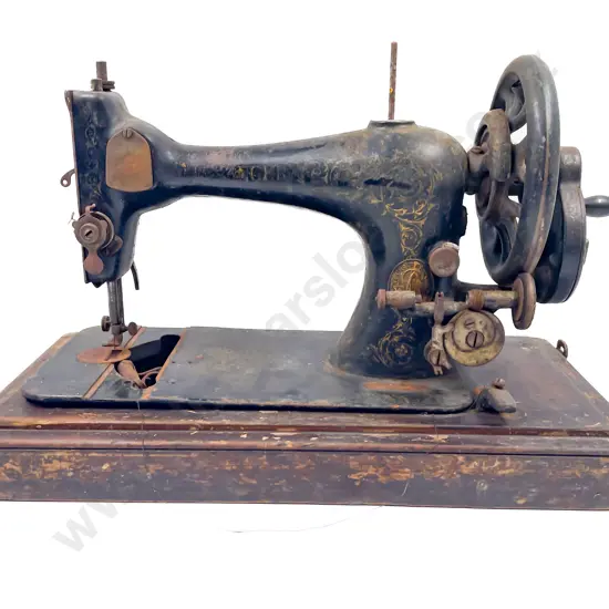 Vintage Sewing Machine together with Box of Assorted Metalware etc