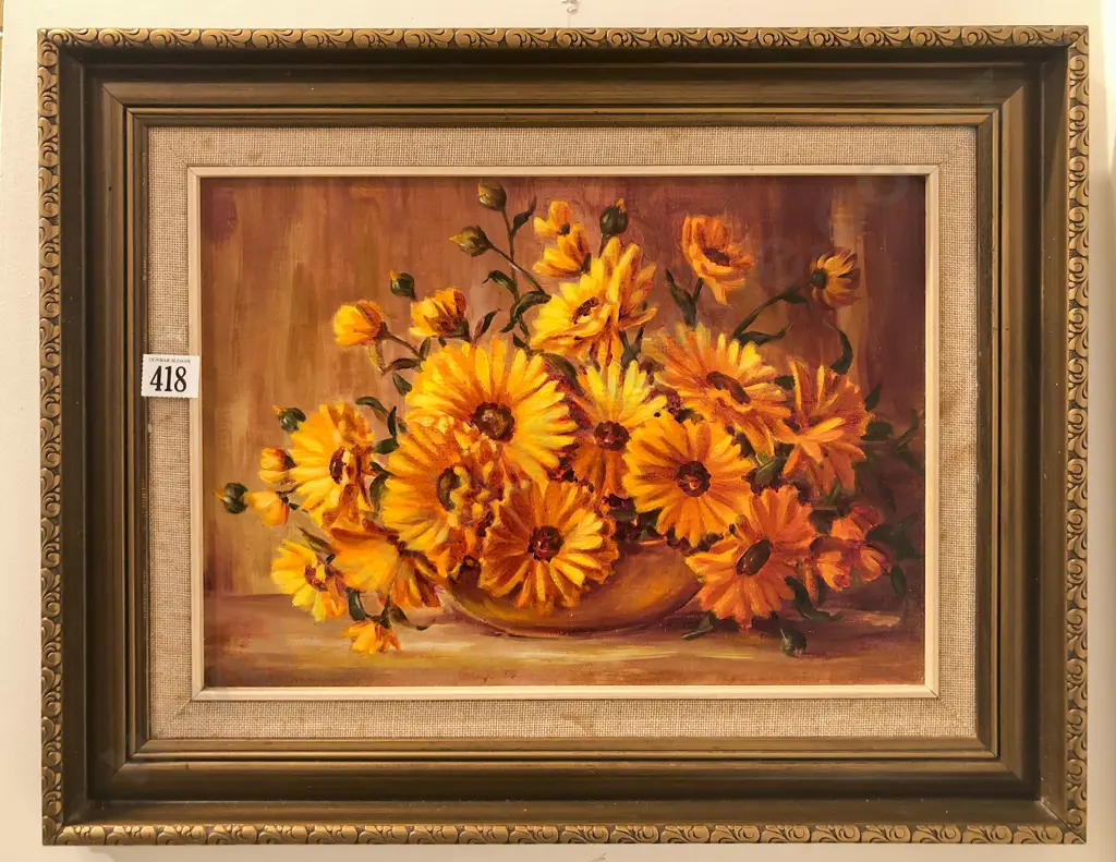 Unknown Artist - Still Life of Marigolds - Oil on Board Image 1++