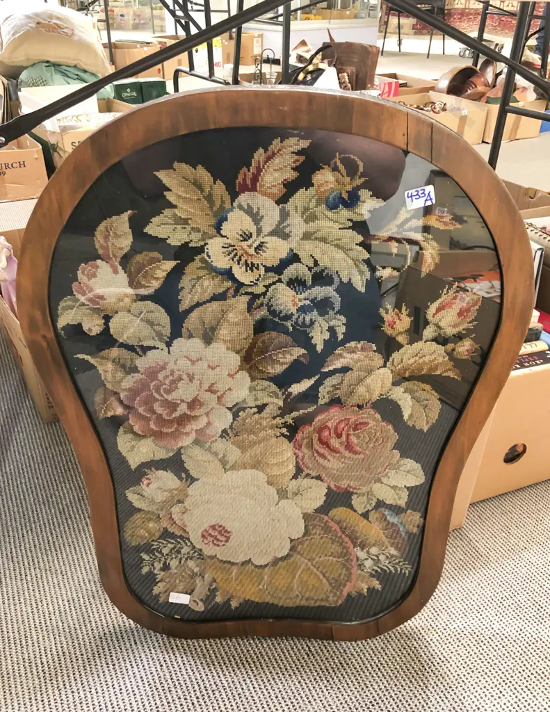 Framed Vict Needlepoint Firescreen Panel Image 1++