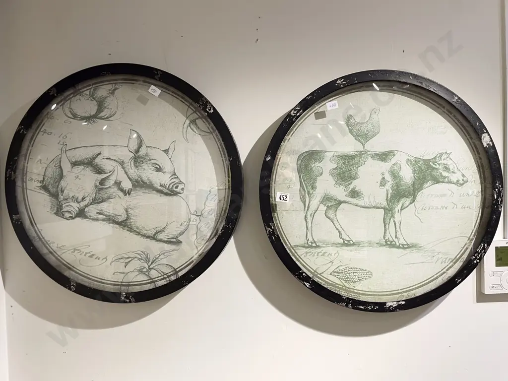 Two Circular Metal Framed French Style Reproduction Prints Image 1++