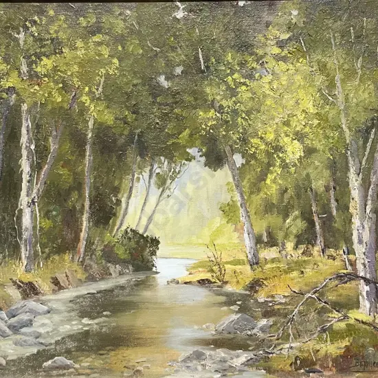 Bernice Smart - "Woodland Stream" - Oil on Board