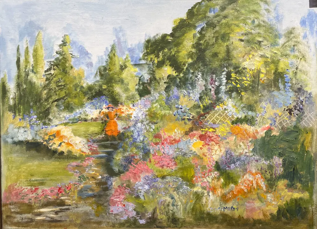 D. Miken - Garden Scene - Oil on Board Image 1++