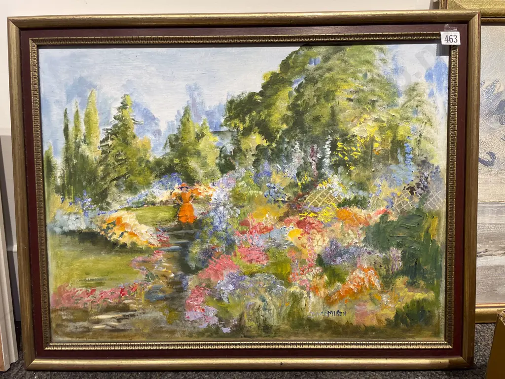 D. Miken - Garden Scene - Oil on Board Image 1++
