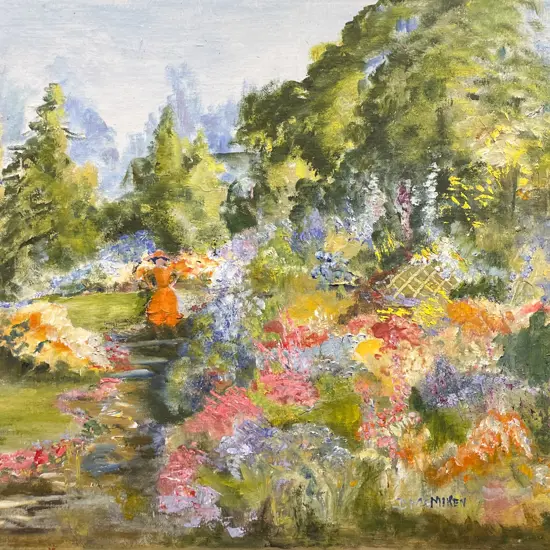 D. Miken - Garden Scene - Oil on Board