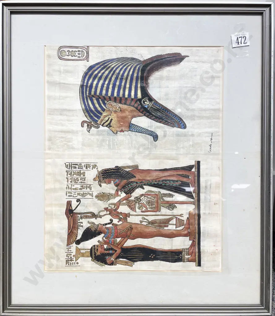 Three Framed Egyptian Paintings on Papyrus Image 1++