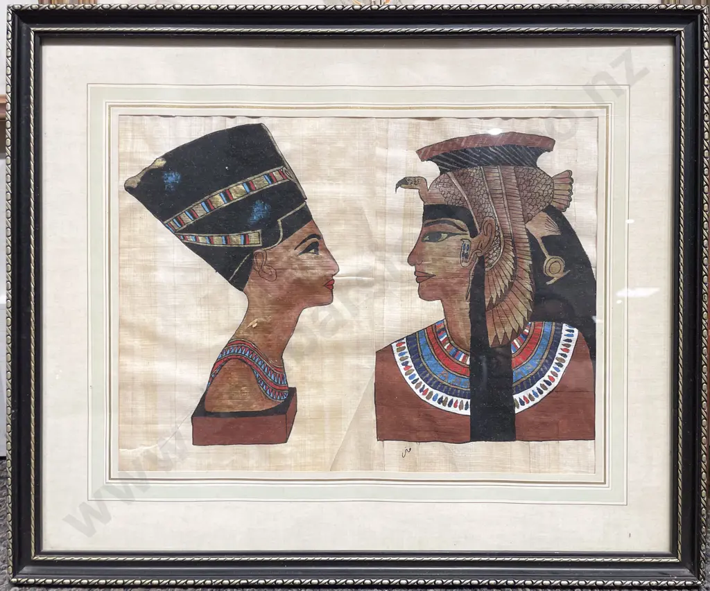 Three Framed Egyptian Paintings on Papyrus Image 1++