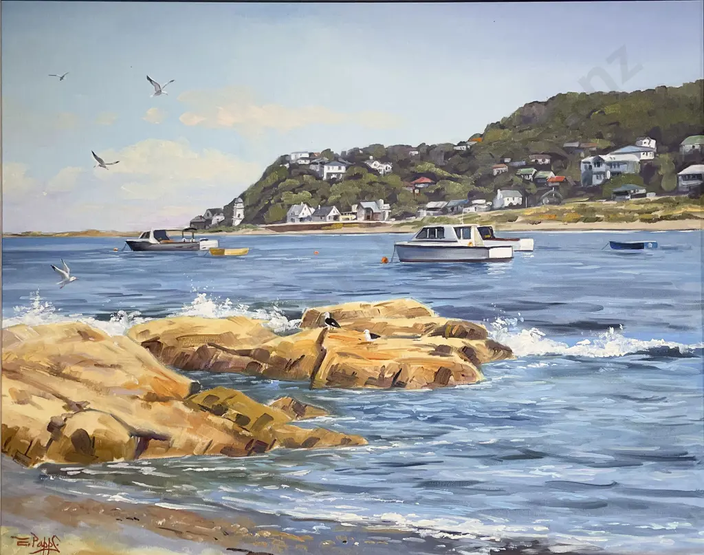 Ernest Papps - "Island Bay" - Oil on Board Image 1++
