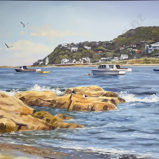 Ernest Papps - "Island Bay" - Oil on Board