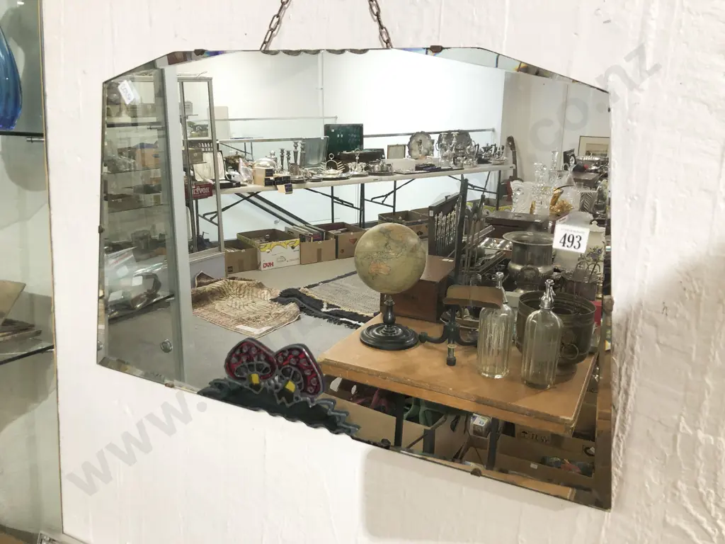 Bevel Edged Wall Mirror with Stained Glass Embellishment Image 1++
