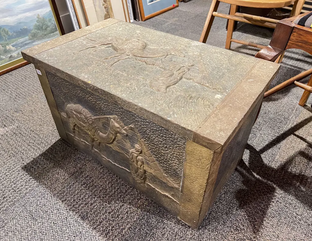 Embossed Brass Coal Box Image 1++
