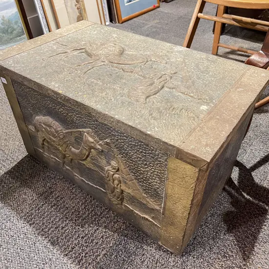 Embossed Brass Coal Box
