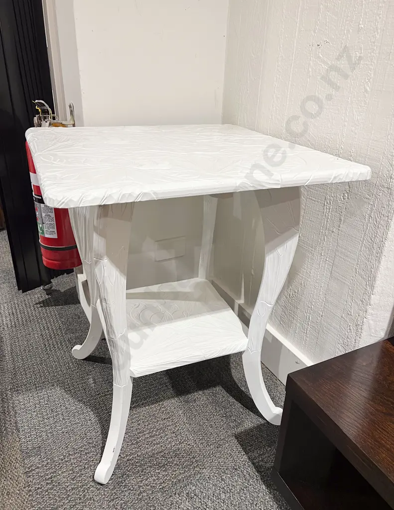 Japanese White Painted Carved Side Table, c1900 Image 1++