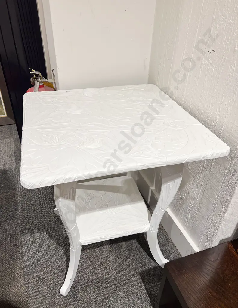 Japanese White Painted Carved Side Table, c1900 Image 1++
