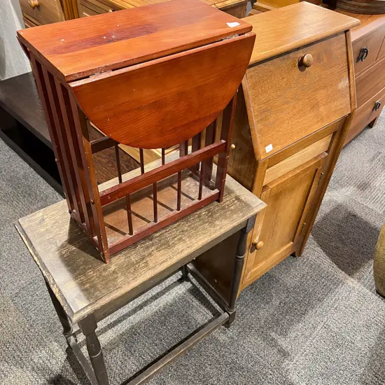 Drop Front Occasional Cabinet together with Side Table & Small Drop Leaf Table