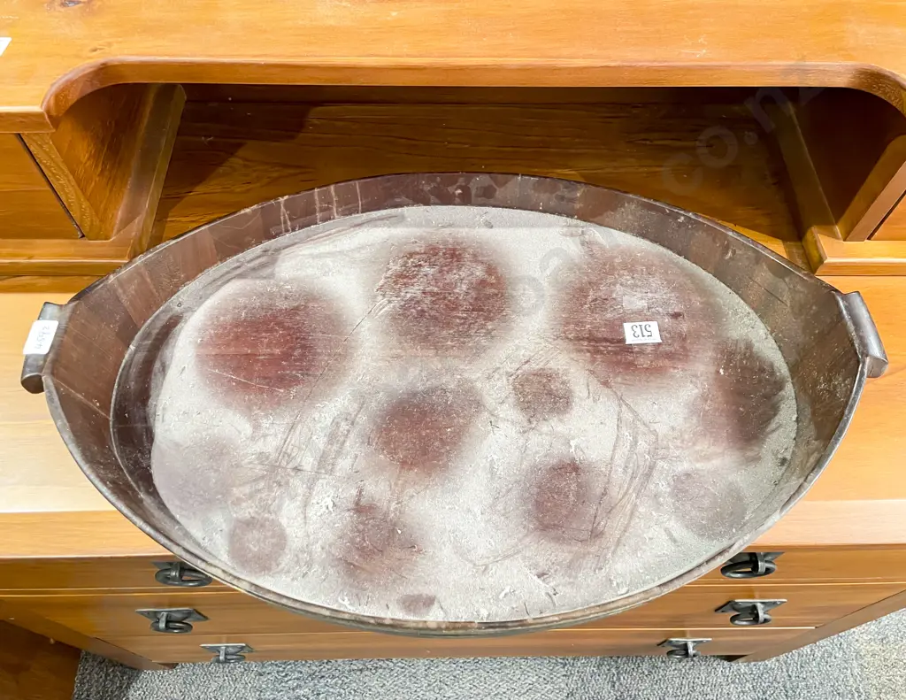 Vintage Mahogany Brass Bound Oval Tray Image 1++