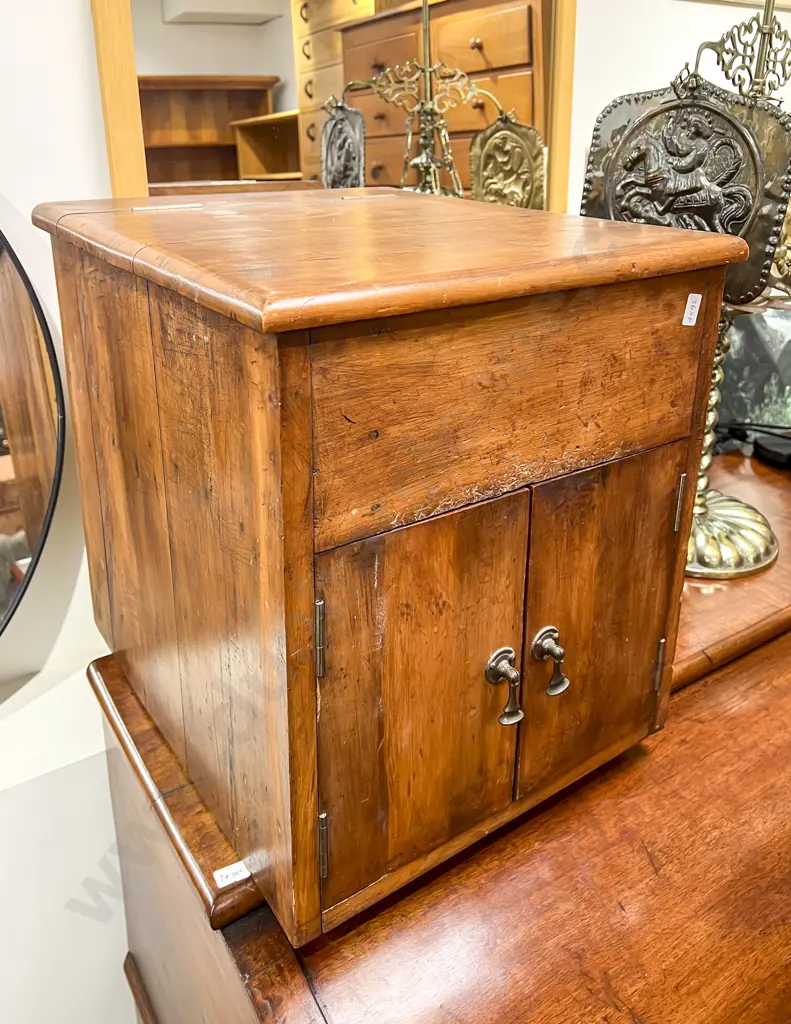 Vintage Coal Cabinet with Tilt Top & Tray to Interior Image 1++