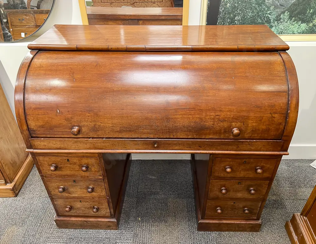 Early Vict Roll Top Cylinder Desk Image 1++