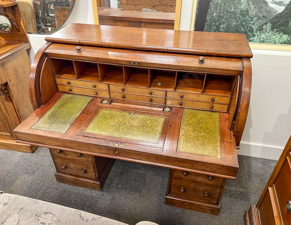 Early Vict Roll Top Cylinder Desk Image 1++