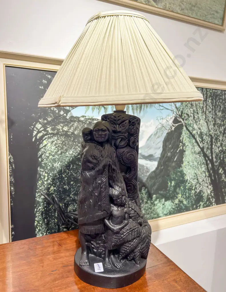 Tourist Ware Ebonised Maori Themed Table Lamp Image 1++