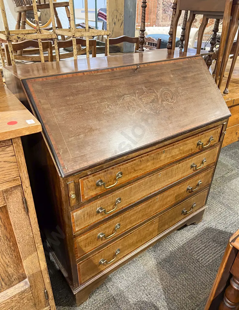 Edw Sheraton Revival  Mahogany Writing Bureau Image 1++