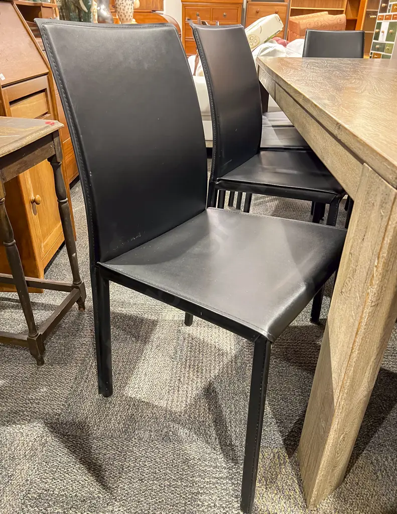 Sacha Mango Wood Dining Table together with Ten Black Leather Dining Chairs Image 1++