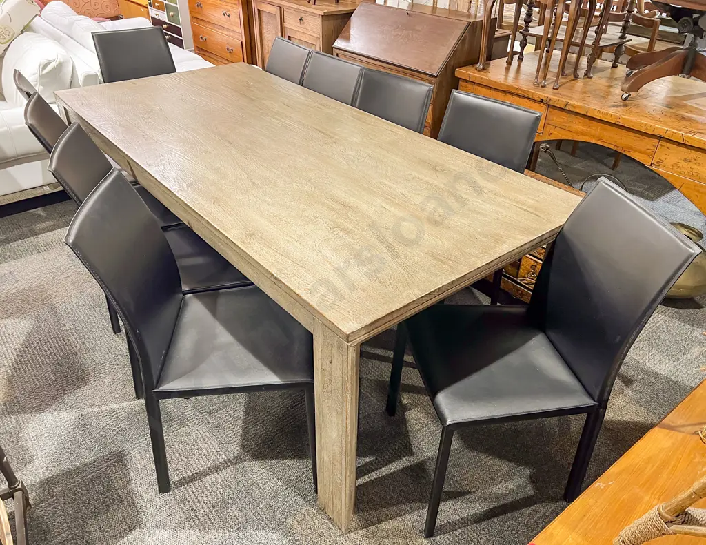 Sacha Mango Wood Dining Table together with Ten Black Leather Dining Chairs Image 1++