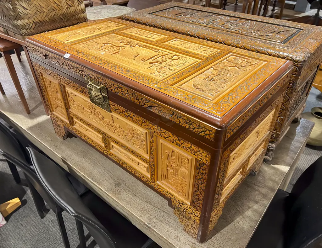 Carved Camphor Wood Chest Image 1++