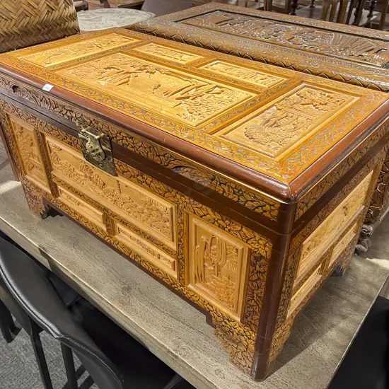 Carved Camphor Wood Chest