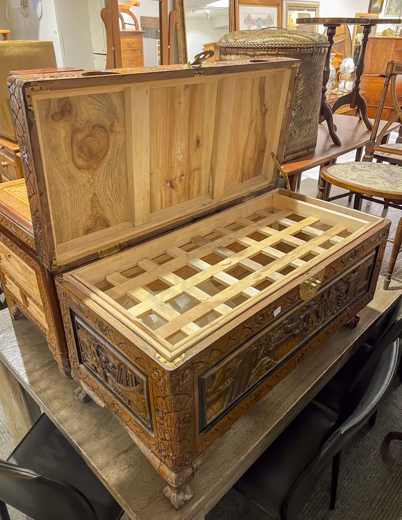 Carved Camphor Wood Chest Image 1++