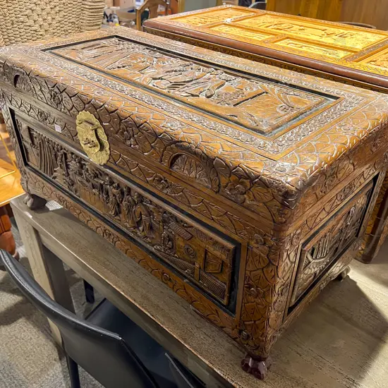 Carved Camphor Wood Chest