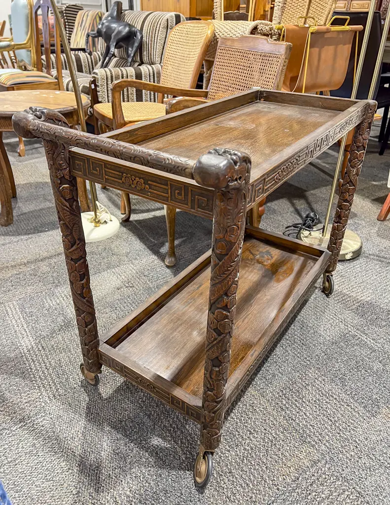 Carved Chinese Two Tier Tea Trolley Image 1++