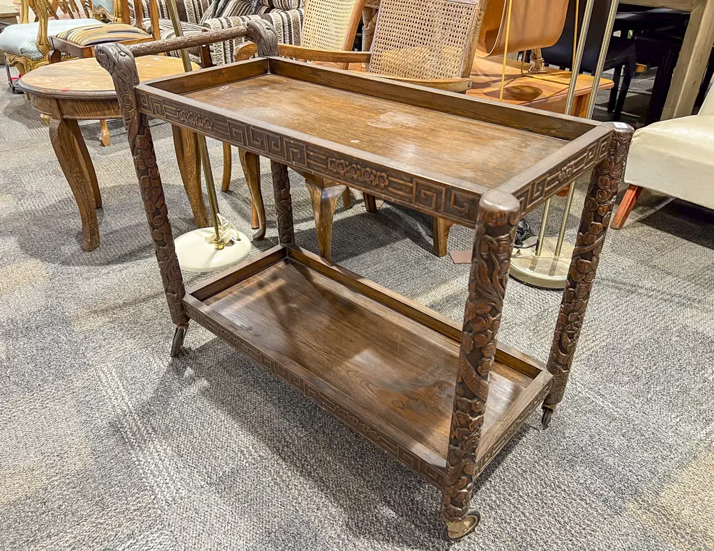 Carved Chinese Two Tier Tea Trolley Image 1++