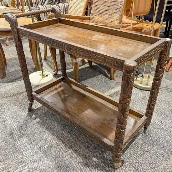 Carved Chinese Two Tier Tea Trolley