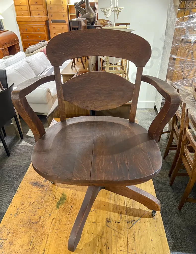 Vintage Oak Desk Chair Image 1++
