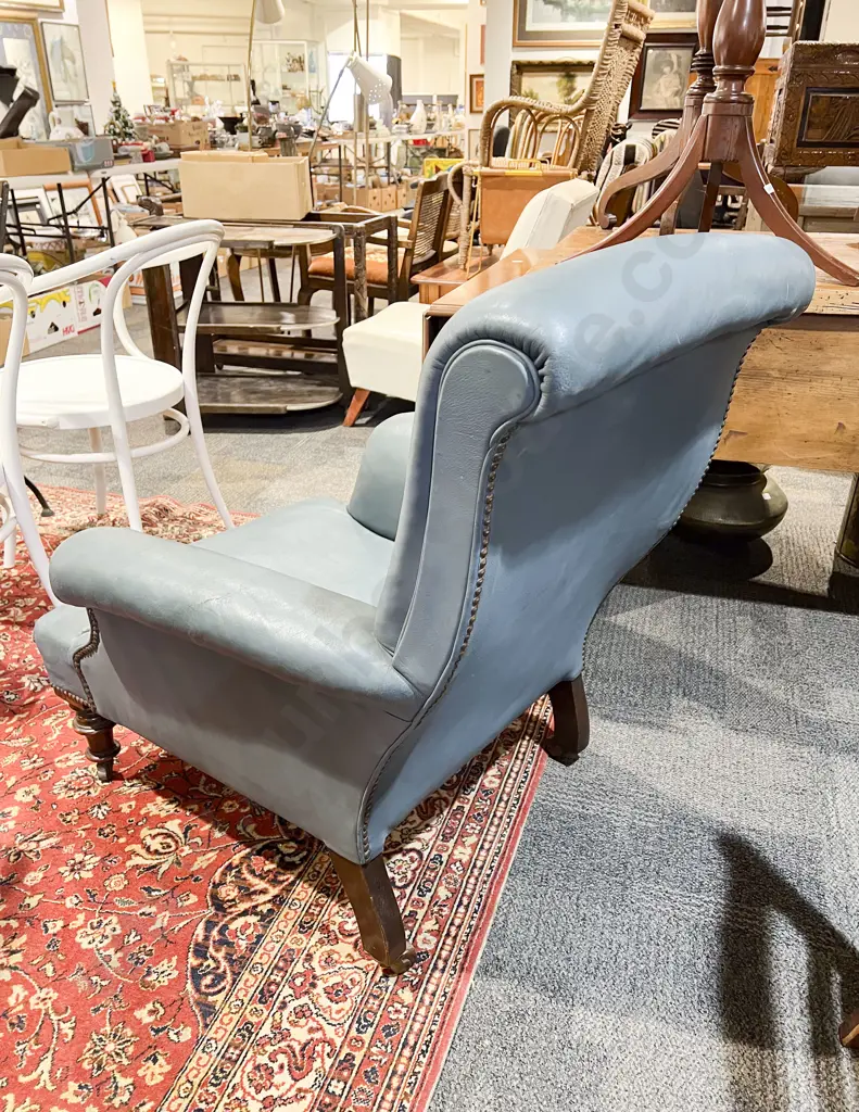 Vict Mahogany Leather Upholstered Rolled Arm Chair Image 1++