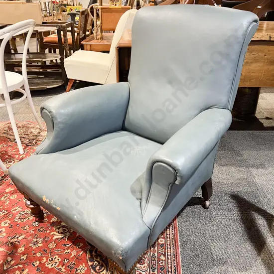 Vict Mahogany Leather Upholstered Rolled Arm Chair
